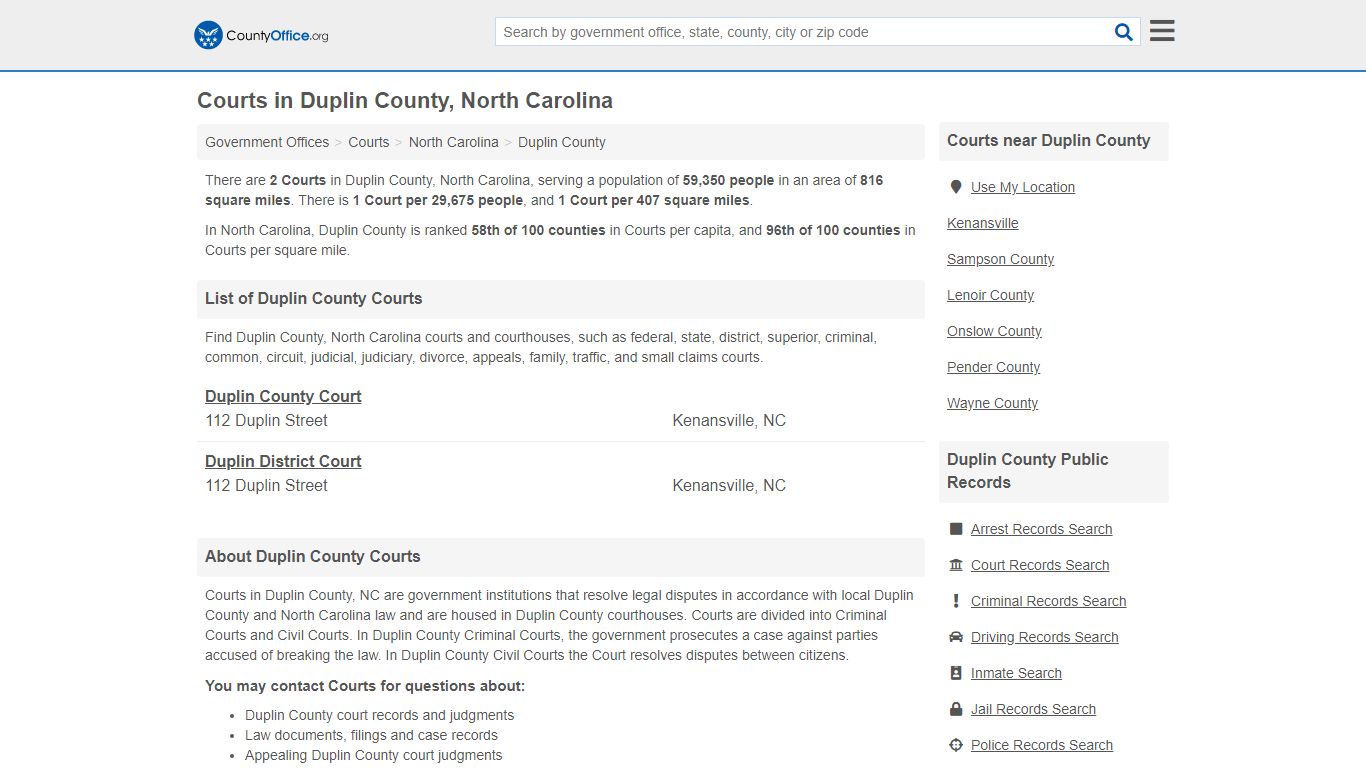 Courts - Duplin County, NC (Court Records & Calendars)