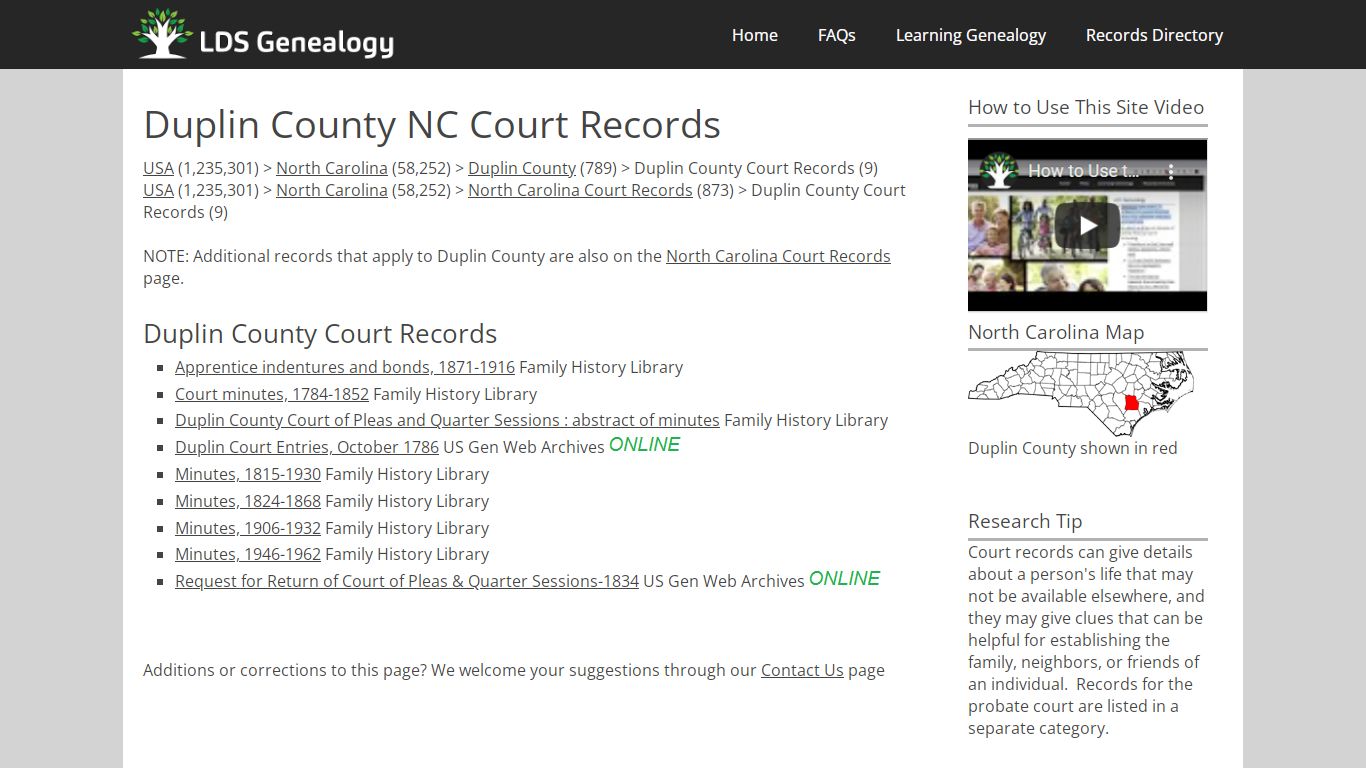 Duplin County NC Court Records - LDS Genealogy