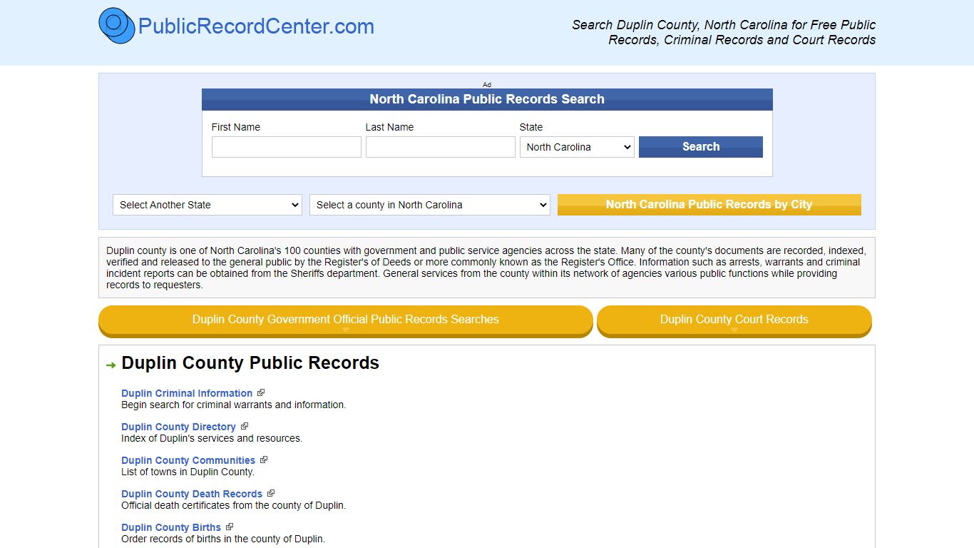 Duplin County North Carolina Free Public Records - Court Records ...